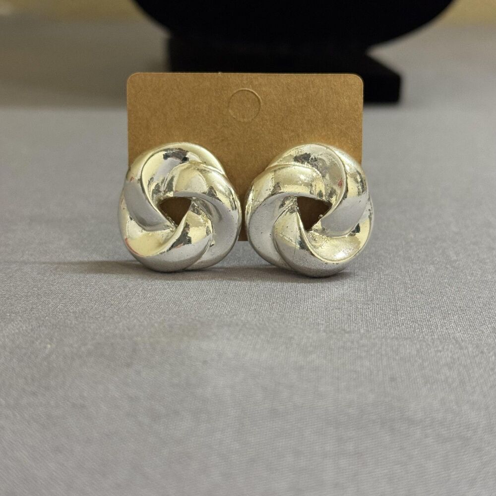 Vintage Napier Earrings Silver Tone Knot Stud Clip On Womens Statement Jewelry
